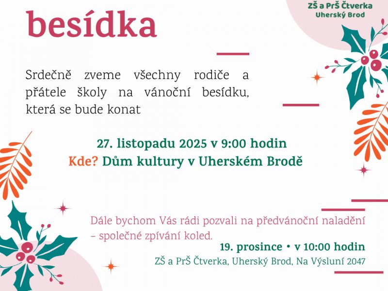 Pozvání na besídku a předvánoční koledování